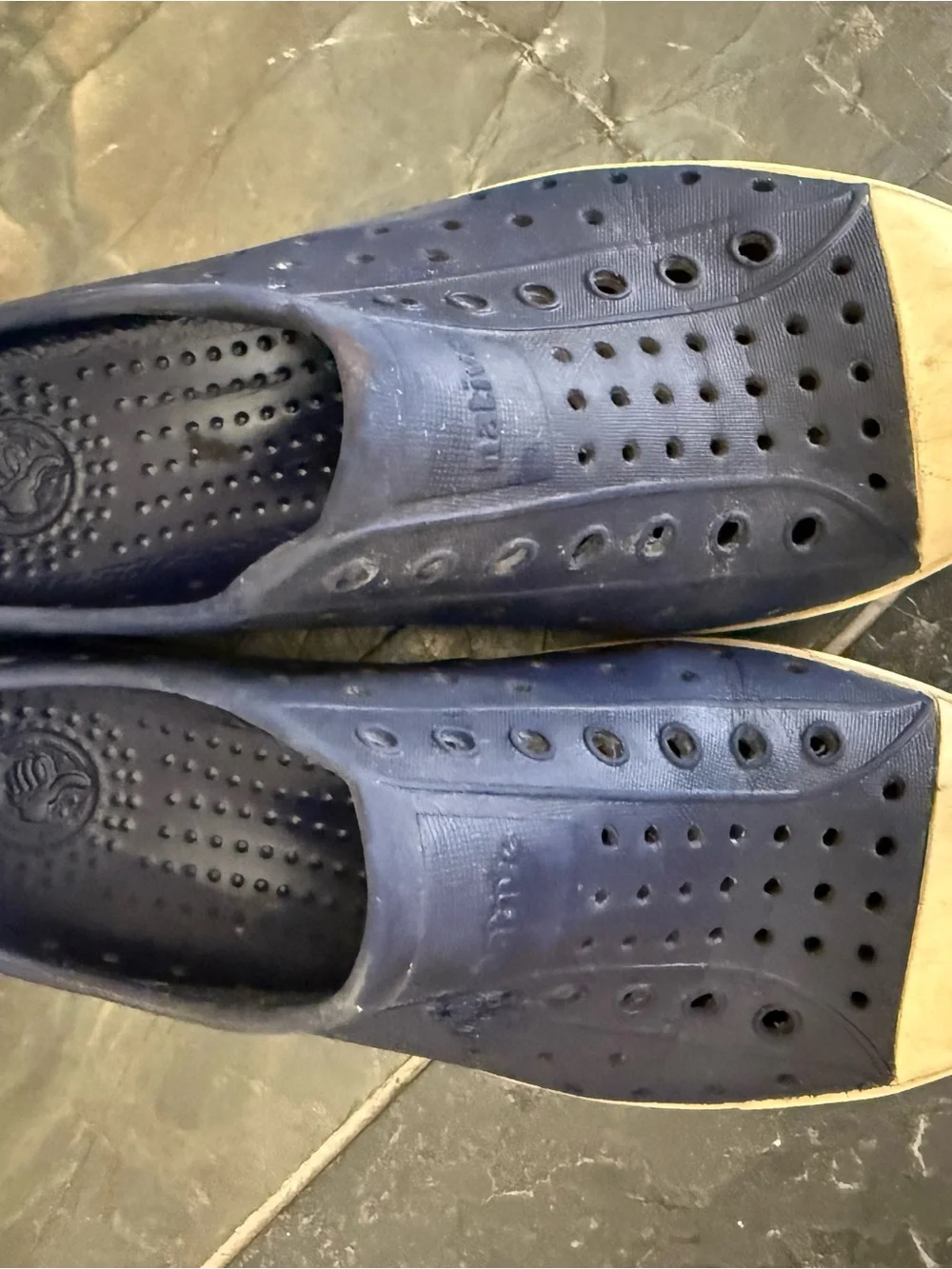 Native Jefferson Navy Blue Slip-On Sneakers with White Toe Caps J2